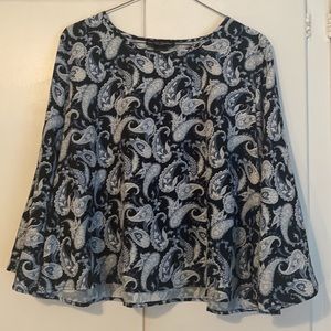 Blue paisley print bell sleeve top